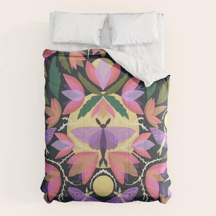 Luna Moth and Bougainvillea Botanical Pattern Comforter Gallery Image 1