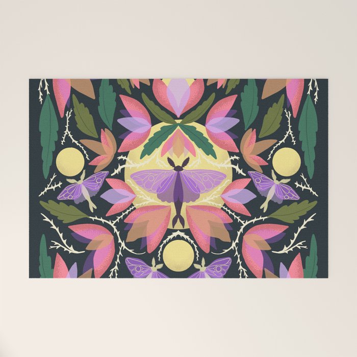 Luna Moth and Bougainvillea Botanical Pattern Welcome Mat Gallery Image 1
