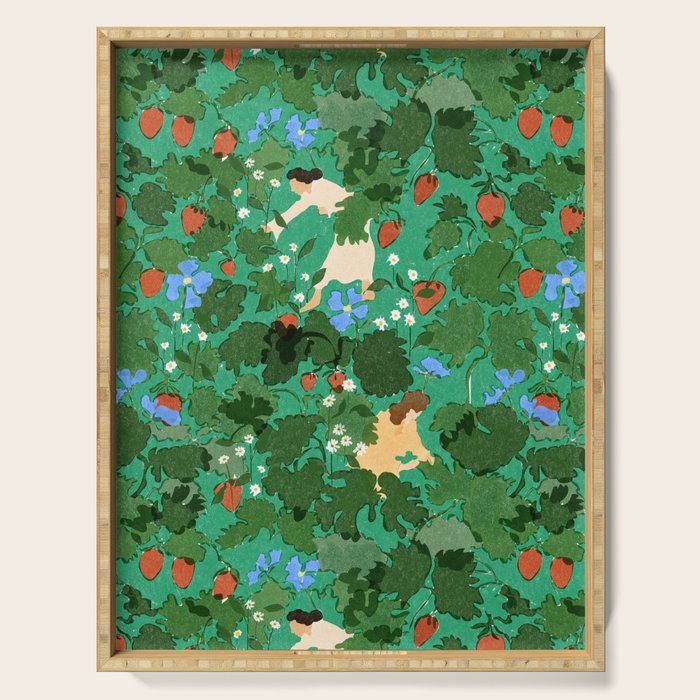 Picking up strawberries Serving Tray Gallery Image 1