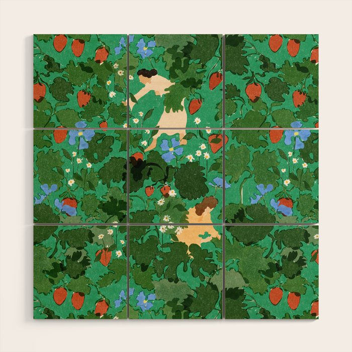 Picking up strawberries Wood Wall Art Gallery Image 1