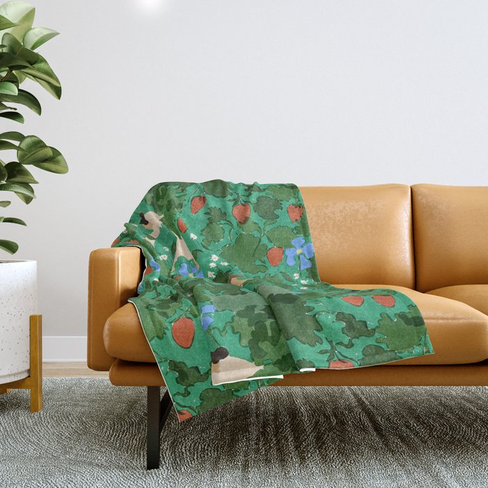 Picking up strawberries Throw Blanket Gallery Image 1