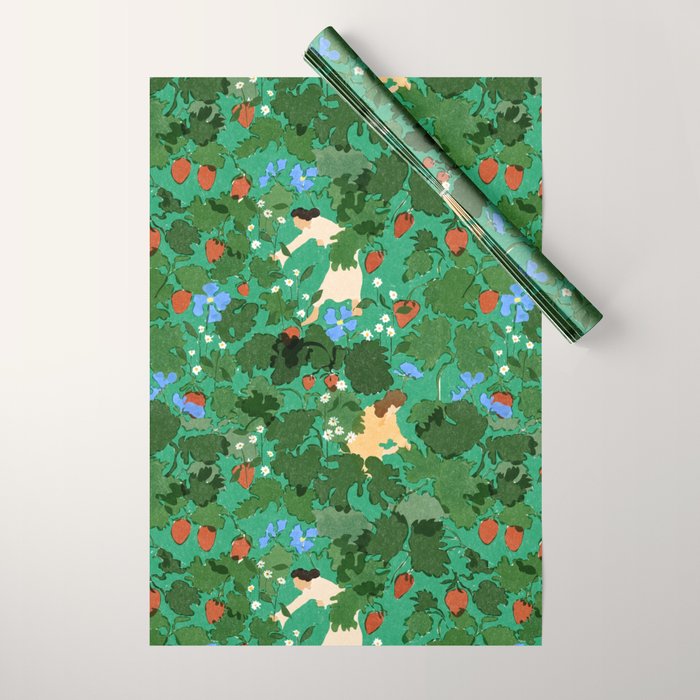 Picking up strawberries Wrapping Paper Gallery Image 1