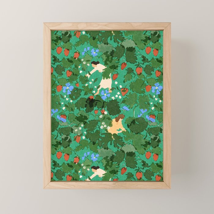 Picking up strawberries Mini Art Print Gallery Image 1