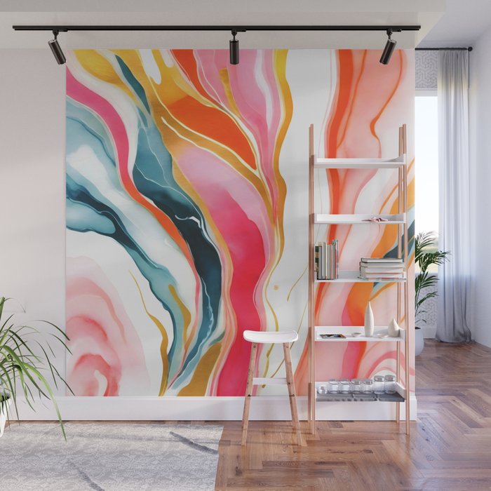 Colorgasmic Marble, Abstract Resin Fluid Painting, Contemporary Eclectic Agate, Bohemian Pink Blue Modern Boho Wall Mural Gallery Image 1