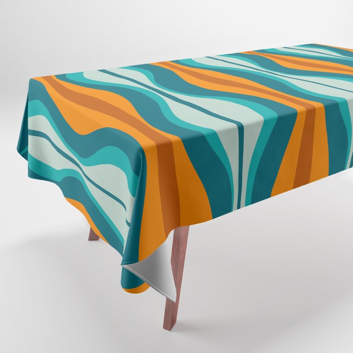 Hourglass Mid Century Modern Abstract Pattern in Turquoise, Aqua, Orange, and Rust Tablecloth Gallery Image 1