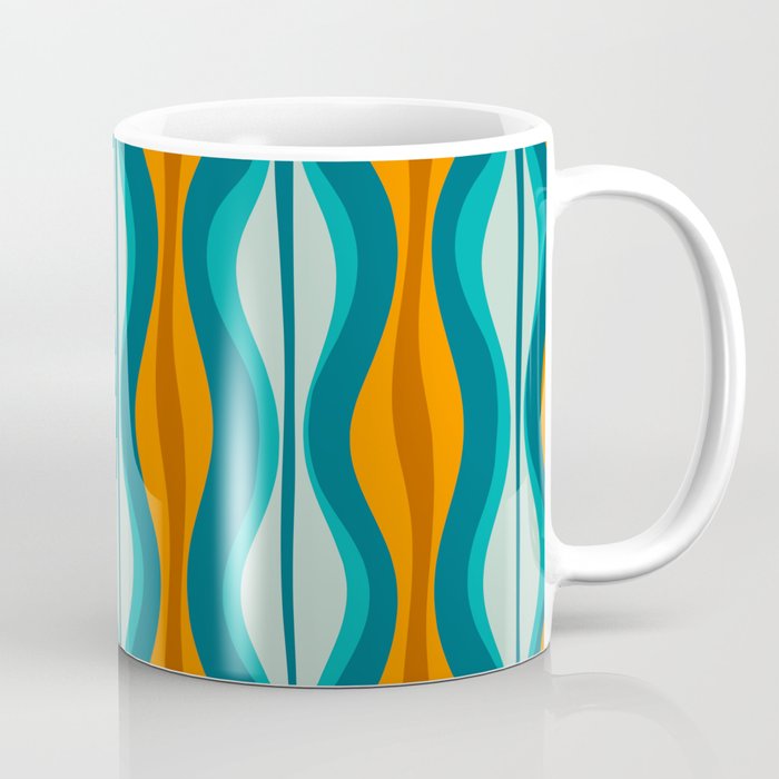 Hourglass Mid Century Modern Abstract Pattern in Turquoise, Aqua, Orange, and Rust Coffee Mug Gallery Image 1