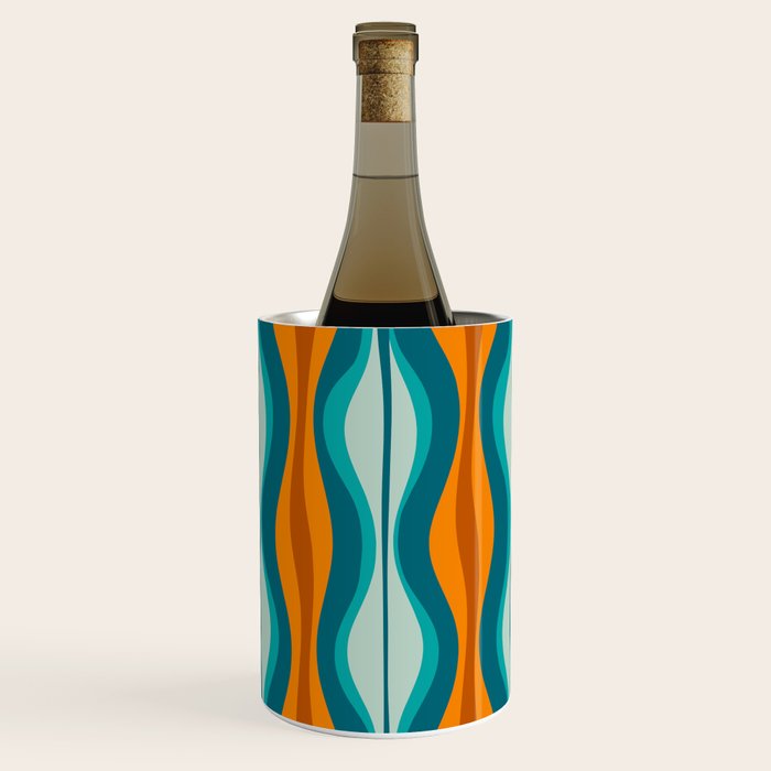 Hourglass Mid Century Modern Abstract Pattern in Turquoise, Aqua, Orange, and Rust Wine Chiller Gallery Image 1