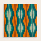Hourglass Mid Century Modern Abstract Pattern in Turquoise, Aqua, Orange, and Rust Wood Wall Art Gallery Image 1