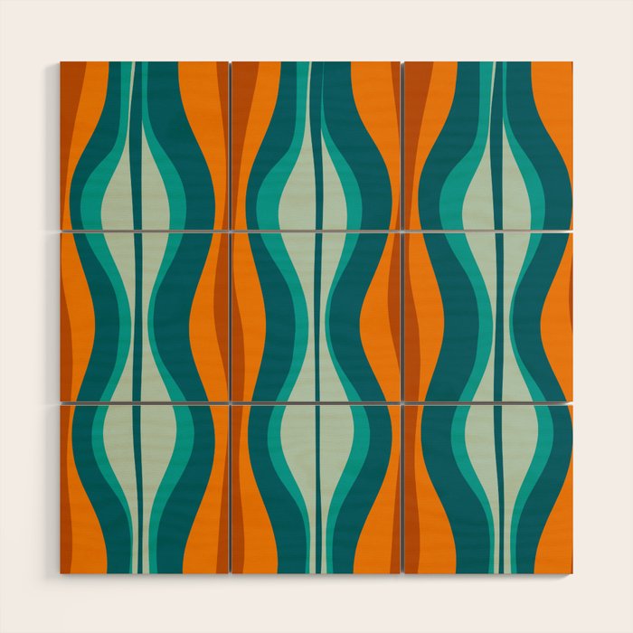 Hourglass Mid Century Modern Abstract Pattern in Turquoise, Aqua, Orange, and Rust Wood Wall Art Gallery Image 1