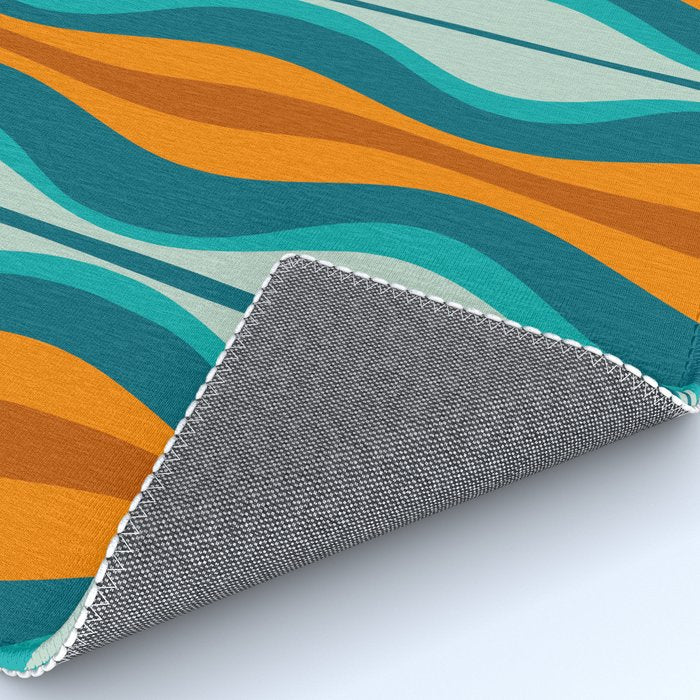 Hourglass Mid Century Modern Abstract Pattern in Turquoise, Aqua, Orange, and Rust Rug Gallery Image 4