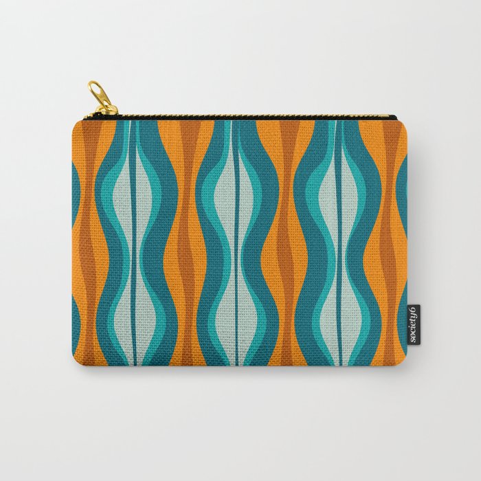 Hourglass Mid Century Modern Abstract Pattern in Turquoise, Aqua, Orange, and Rust Carry All Pouch Gallery Image 1