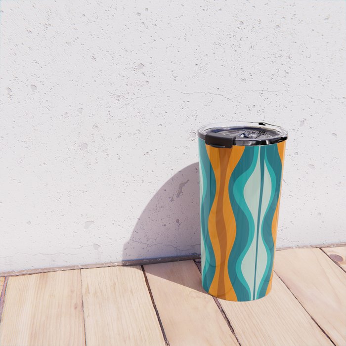 Hourglass Mid Century Modern Abstract Pattern in Turquoise, Aqua, Orange, and Rust Travel Mug Gallery Image 4