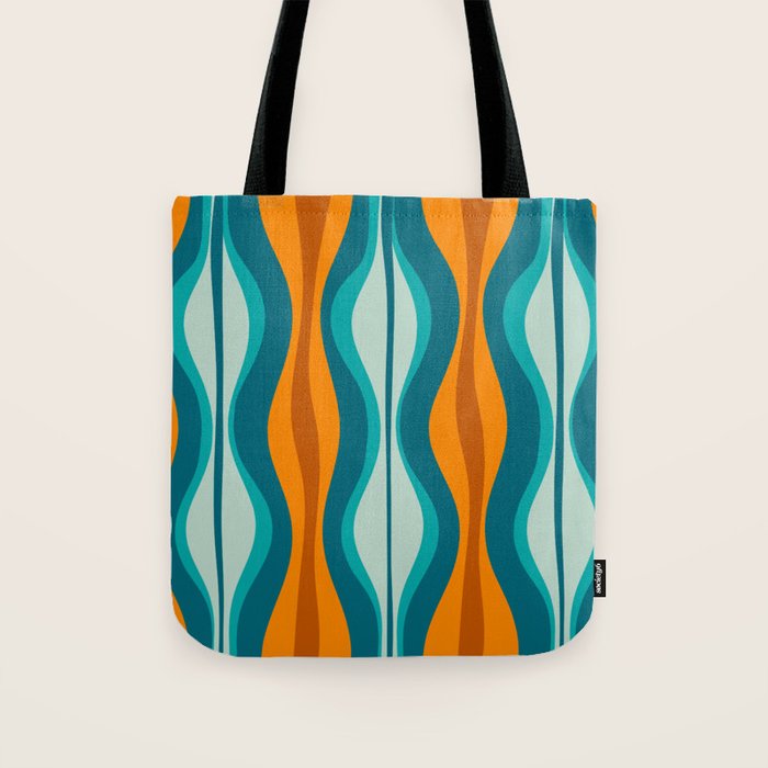Hourglass Mid Century Modern Abstract Pattern in Turquoise, Aqua, Orange, and Rust Tote Bag Gallery Image 1
