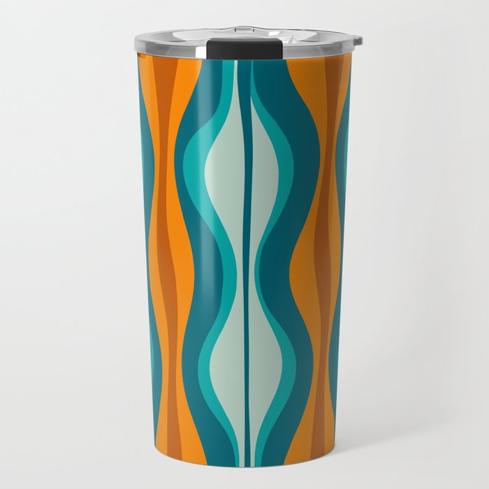 Hourglass Mid Century Modern Abstract Pattern in Turquoise, Aqua, Orange, and Rust Travel Mug Gallery Image 1