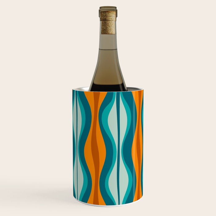 Hourglass Mid Century Modern Abstract Pattern in Turquoise, Aqua, Orange, and Rust Wine Chiller Gallery Image 2