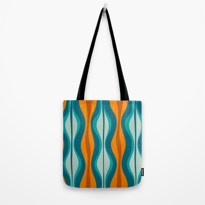 Hourglass Mid Century Modern Abstract Pattern in Turquoise, Aqua, Orange, and Rust Tote Bag Gallery Image 2