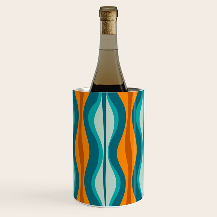 Hourglass Mid Century Modern Abstract Pattern in Turquoise, Aqua, Orange, and Rust Wine Chiller Gallery Image 3