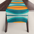 Hourglass Mid Century Modern Abstract Pattern in Turquoise, Aqua, Orange, and Rust Table Runner Gallery Image 1