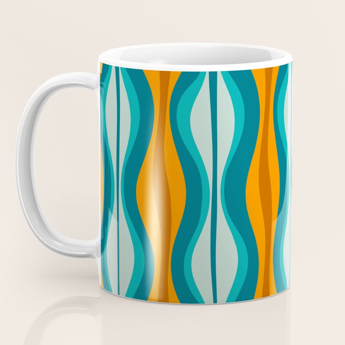 Hourglass Mid Century Modern Abstract Pattern in Turquoise, Aqua, Orange, and Rust Coffee Mug Gallery Image 3