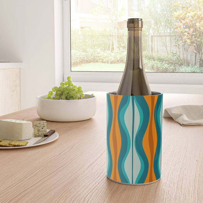 Hourglass Mid Century Modern Abstract Pattern in Turquoise, Aqua, Orange, and Rust Wine Chiller Gallery Image 4