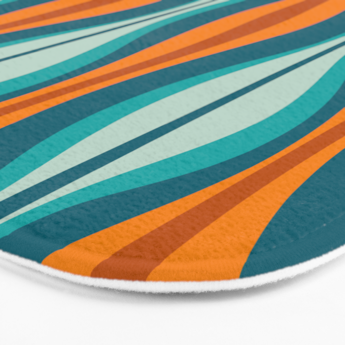 Hourglass Mid Century Modern Abstract Pattern in Turquoise, Aqua, Orange, and Rust Bath Mat Gallery Image 3