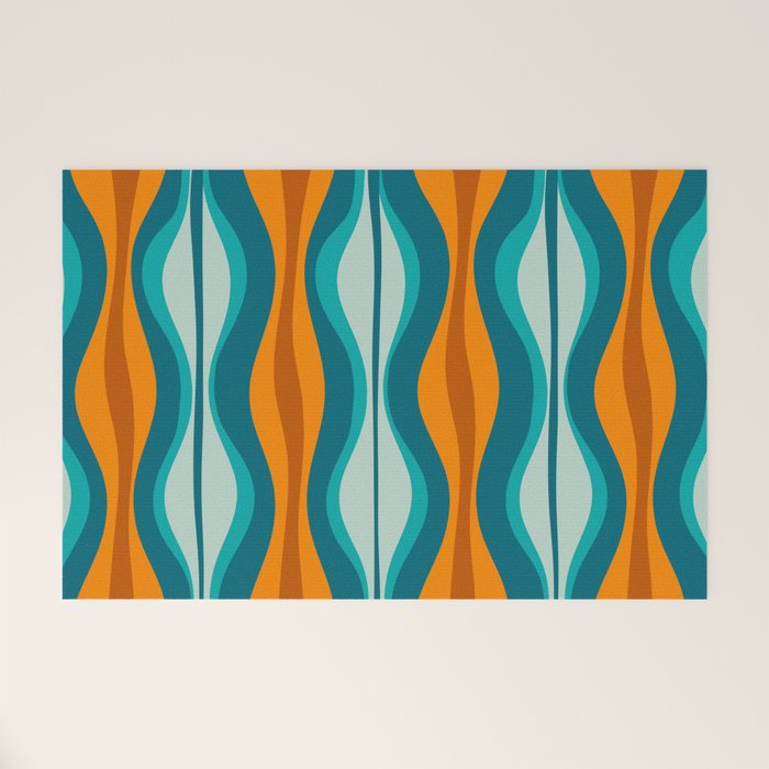 Hourglass Mid Century Modern Abstract Pattern in Turquoise, Aqua, Orange, and Rust Welcome Mat Gallery Image 1