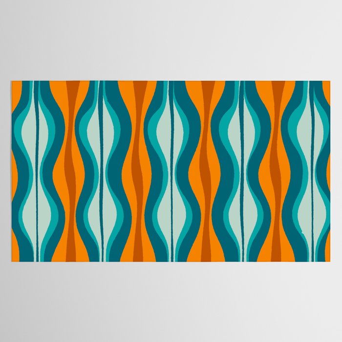 Hourglass Mid Century Modern Abstract Pattern in Turquoise, Aqua, Orange, and Rust Tablecloth Gallery Image 2