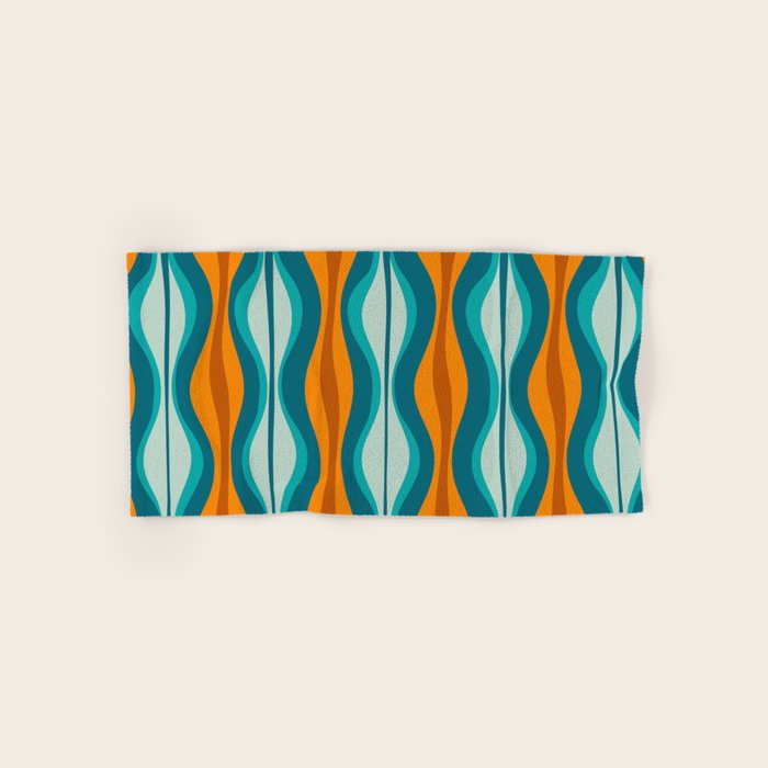 Hourglass Mid Century Modern Abstract Pattern in Turquoise, Aqua, Orange, and Rust Bath Towel Gallery Image 1