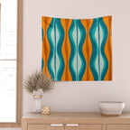Hourglass Mid Century Modern Abstract Pattern in Turquoise, Aqua, Orange, and Rust Wall Tapestry Gallery Image 2