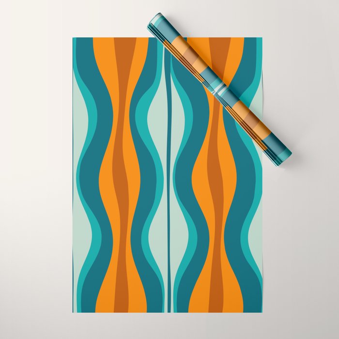 Hourglass Mid Century Modern Abstract Pattern in Turquoise, Aqua, Orange, and Rust Wrapping Paper Gallery Image 1