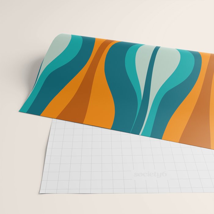 Hourglass Mid Century Modern Abstract Pattern in Turquoise, Aqua, Orange, and Rust Wrapping Paper Gallery Image 2