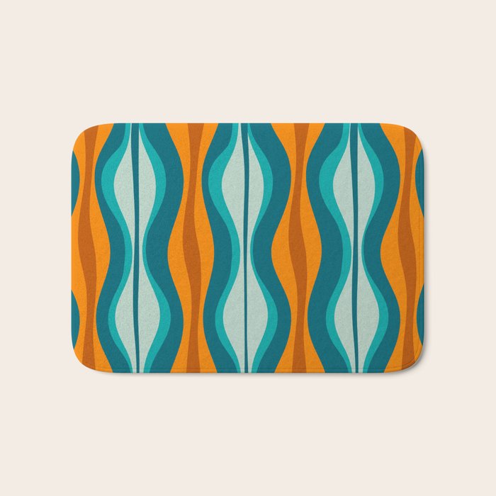 Hourglass Mid Century Modern Abstract Pattern in Turquoise, Aqua, Orange, and Rust Bath Mat Gallery Image 1