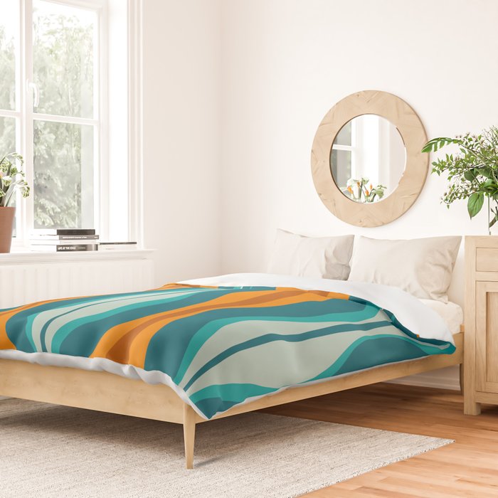 Hourglass Mid Century Modern Abstract Pattern in Turquoise, Aqua, Orange, and Rust Duvet Cover Gallery Image 2