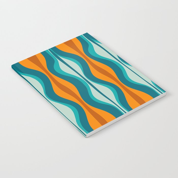 Hourglass Mid Century Modern Abstract Pattern in Turquoise, Aqua, Orange, and Rust Notebook Gallery Image 1