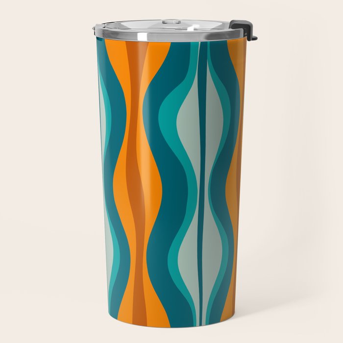 Hourglass Mid Century Modern Abstract Pattern in Turquoise, Aqua, Orange, and Rust Travel Mug Gallery Image 2