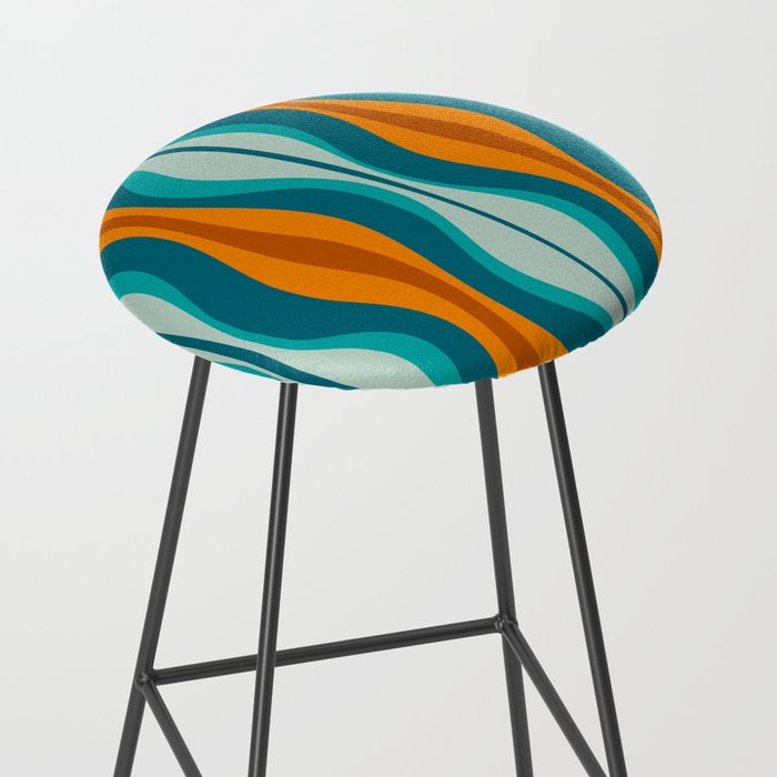 Hourglass Mid Century Modern Abstract Pattern in Turquoise, Aqua, Orange, and Rust Stool Gallery Image 2