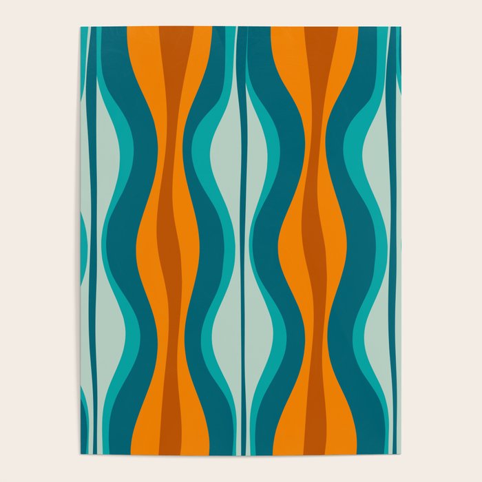 Hourglass Mid Century Modern Abstract Pattern in Turquoise, Aqua, Orange, and Rust Poster Gallery Image 4