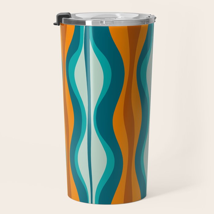 Hourglass Mid Century Modern Abstract Pattern in Turquoise, Aqua, Orange, and Rust Travel Mug Gallery Image 3