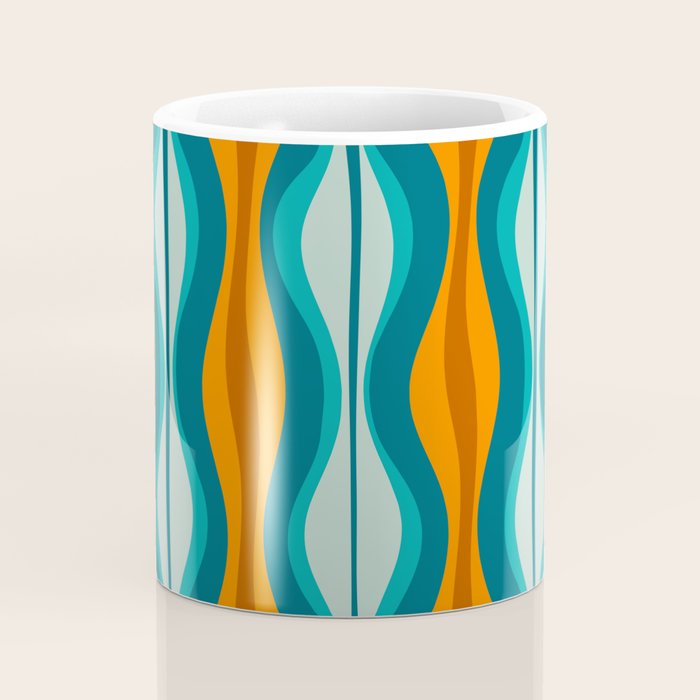 Hourglass Mid Century Modern Abstract Pattern in Turquoise, Aqua, Orange, and Rust Coffee Mug Gallery Image 4