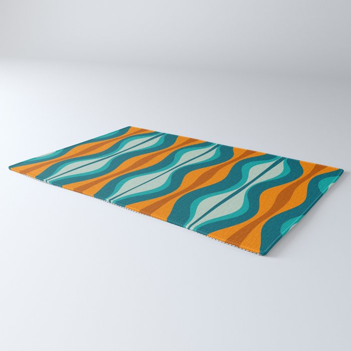 Hourglass Mid Century Modern Abstract Pattern in Turquoise, Aqua, Orange, and Rust Rug Gallery Image 3