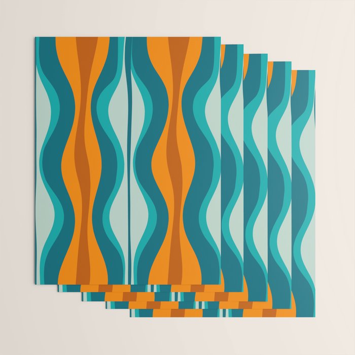Hourglass Mid Century Modern Abstract Pattern in Turquoise, Aqua, Orange, and Rust Wrapping Paper Gallery Image 3