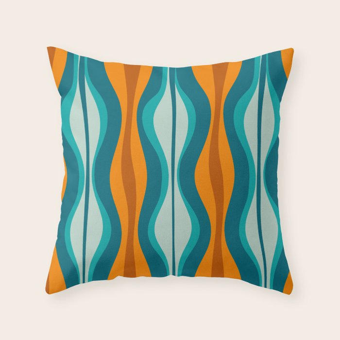 Hourglass Mid Century Modern Abstract Pattern in Turquoise, Aqua, Orange, and Rust Throw Pillow Gallery Image 6