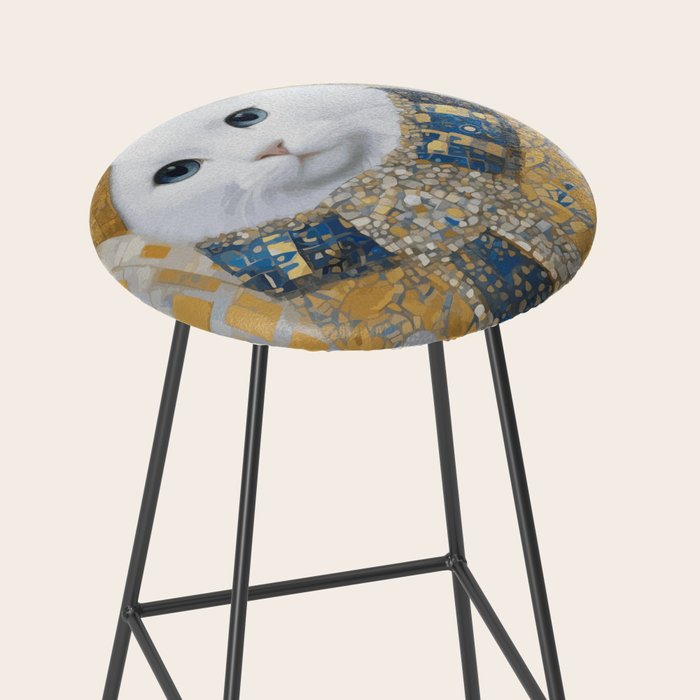 White Klimt Cat with Blue Eyes and Knitted Scarf Stool Gallery Image 2