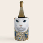 White Klimt Cat with Blue Eyes and Knitted Scarf Wine Chiller Gallery Image 1