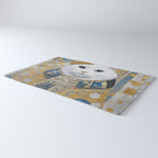 White Klimt Cat with Blue Eyes and Knitted Scarf Rug Gallery Image 3