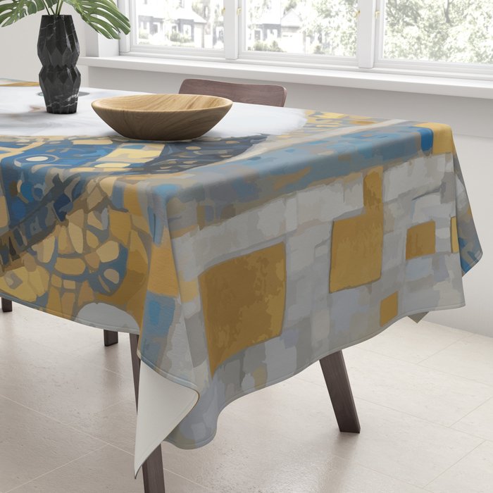 White Klimt Cat with Blue Eyes and Knitted Scarf Tablecloth Gallery Image 3