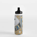 White Klimt Cat with Blue Eyes and Knitted Scarf Water Bottle Gallery Image 2