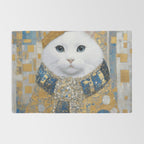 White Klimt Cat with Blue Eyes and Knitted Scarf Rug Gallery Image 2