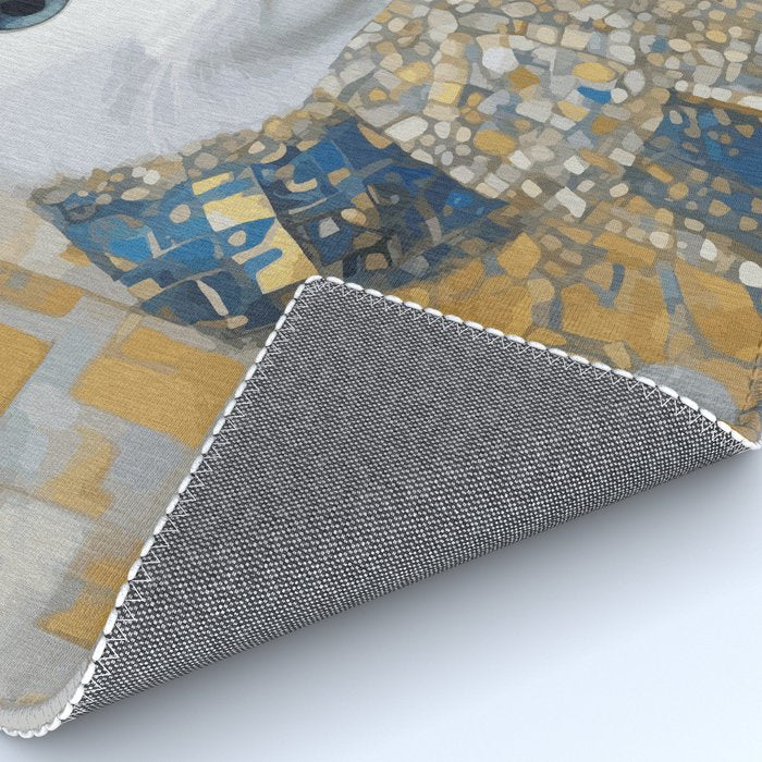 White Klimt Cat with Blue Eyes and Knitted Scarf Rug Gallery Image 4