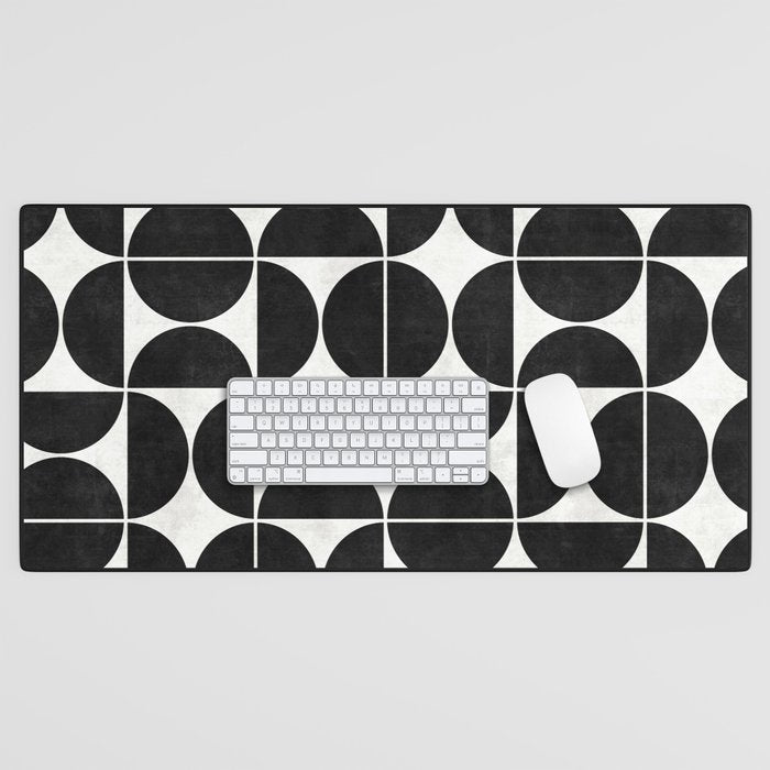 Mid-Century Modern Pattern No.3 - Black and White Desk Mat Gallery Image 1